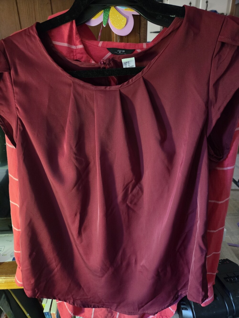 Womens Burgundy Pleated Short-Sleeve Blouse